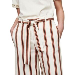 Maje Womens Pomala Cropped Belted Striped Twill Wide Leg Pants